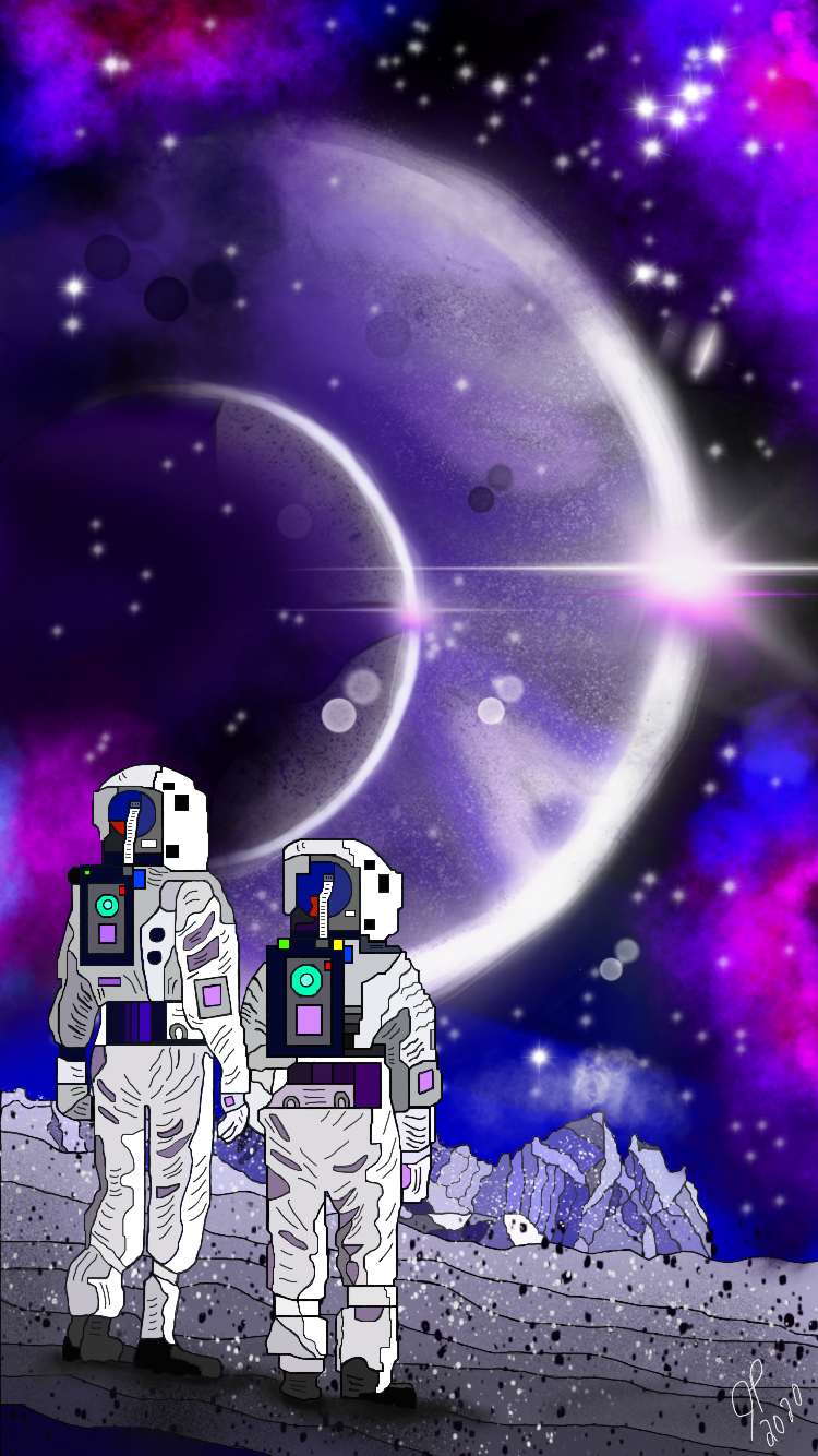Two people in space